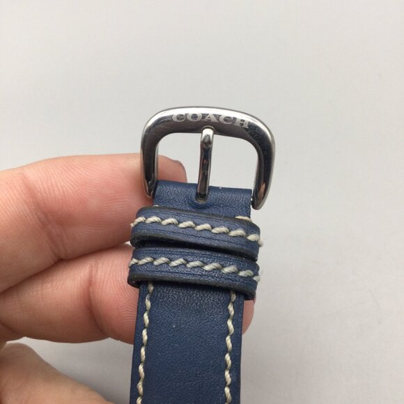 Coach Tank WatchWomen 25mm Silver Tone Blue Logo Dial Leather Band New Battery - Picture 9 of 15